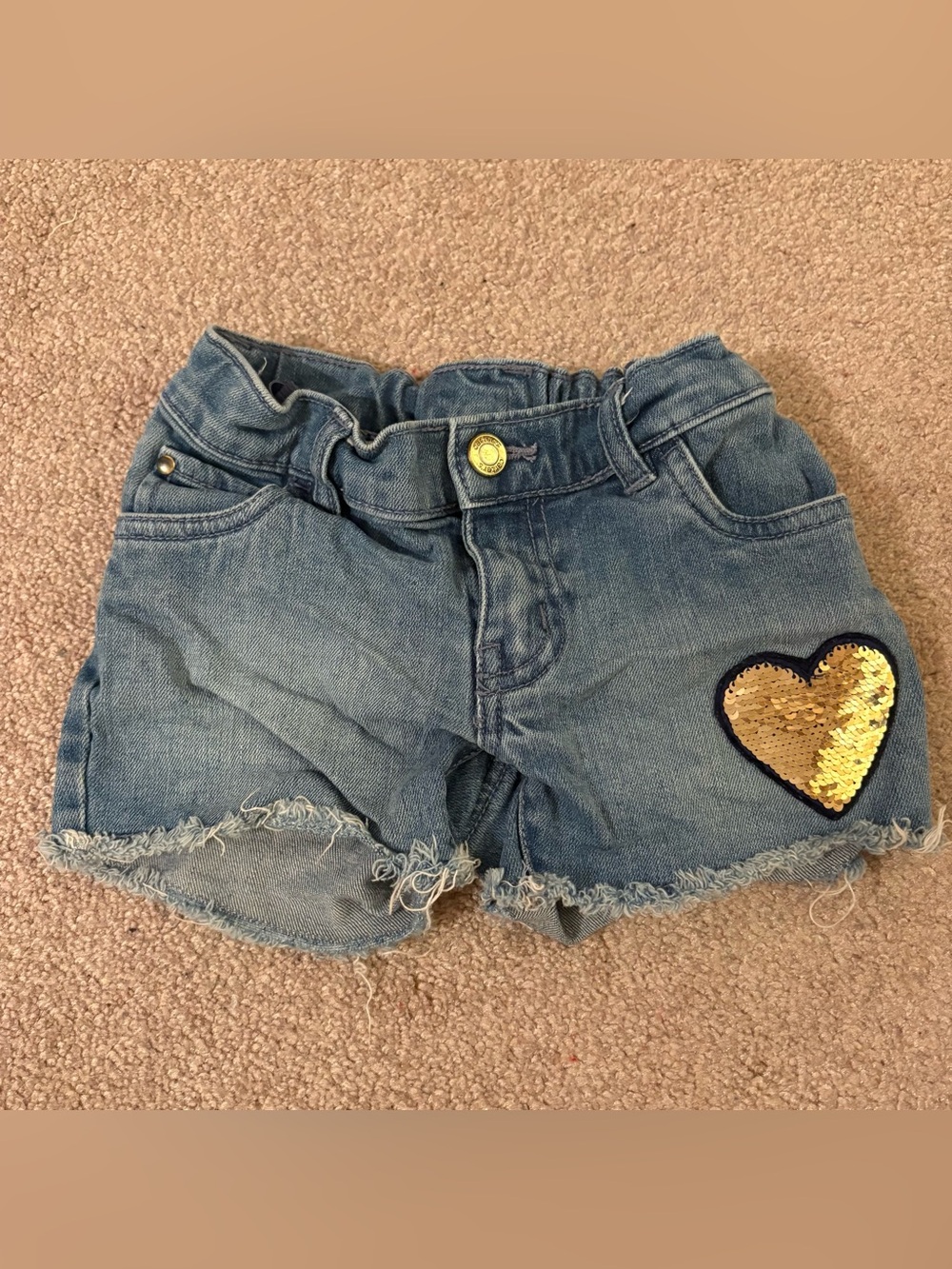 Carter's size 5 girls Blue Denim Shorts with Gold Sequin Heart adjustable waist